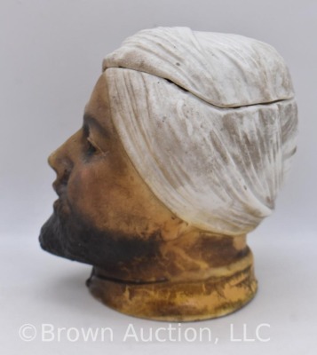 Unm. figural Arab man with turban bisque humidor, 5" tall - 3