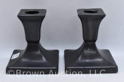 Pr. of Roseville Burmese 76B black candleholders - 2