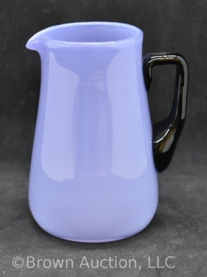 Mrkd. Czechoslovakia Art Glass 4"h lavender pitcher with black handle - 3