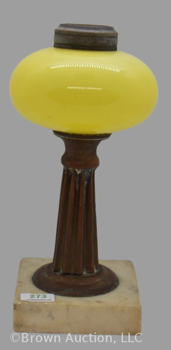 Canary Yellow opaque glass 8.25"h oil lamp base with bronze stem and stone base