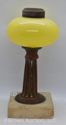 Canary Yellow opaque glass 8.25"h oil lamp base with bronze stem and stone base - 2