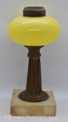 Canary Yellow opaque glass 8.25"h oil lamp base with bronze stem and stone base - 3