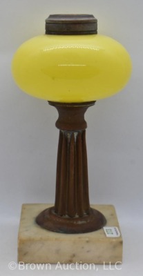 Canary Yellow opaque glass 8.25"h oil lamp base with bronze stem and stone base - 4