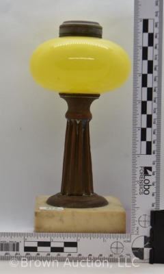 Canary Yellow opaque glass 8.25"h oil lamp base with bronze stem and stone base - 7