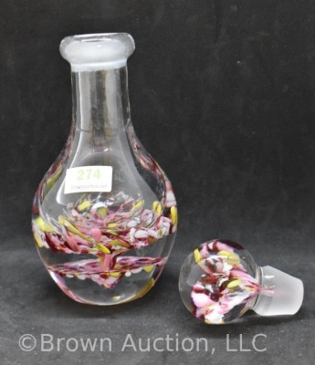 Paperweight-shaped multi-colored hand blown 7" bottle with stopper - 7