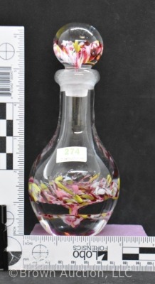 Paperweight-shaped multi-colored hand blown 7" bottle with stopper - 10