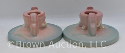 Pair of Roseville Ixia 1125-2" candleholders, blue/ pink - 2