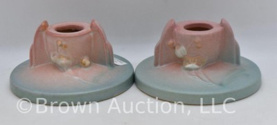 Pair of Roseville Ixia 1125-2" candleholders, blue/ pink - 3