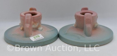 Pair of Roseville Ixia 1125-2" candleholders, blue/ pink - 4