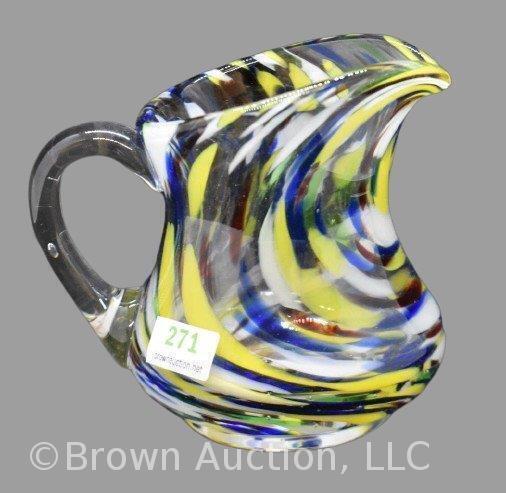 Swirled multi-colored hand blown 4" pitcher