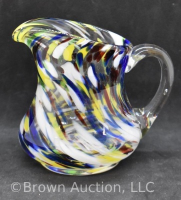 Swirled multi-colored hand blown 4" pitcher - 3