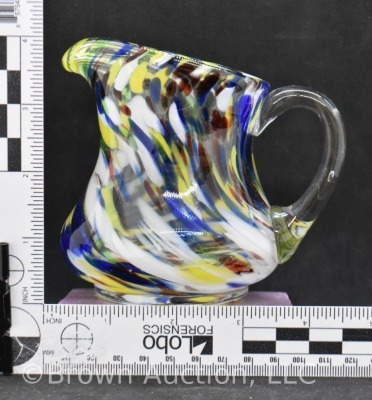 Swirled multi-colored hand blown 4" pitcher - 5