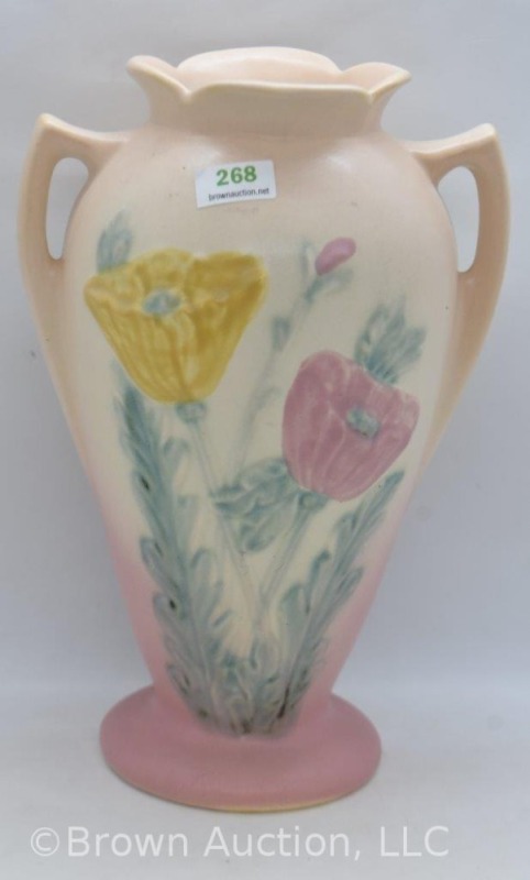 Hull Poppy 607-8.5" vase, pink/ cream