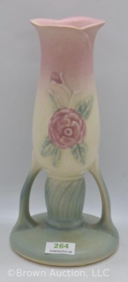 Hull Open Rose/ Camellia 129-7" bud vase, pink/ cream/ blue