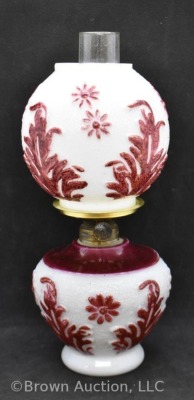 Milk glass embossed with orange-skin texture plus a design miliature oil lamp - 4