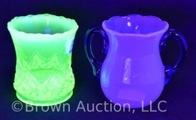 (2) Toothpick holders: vaseline opalescent and - 6