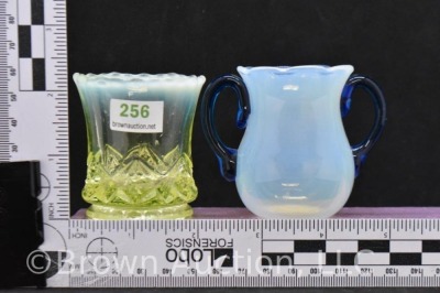 (2) Toothpick holders: vaseline opalescent and - 7