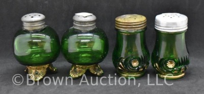 (2) EAPG salt and pepper sets, emerald green with gold - 3