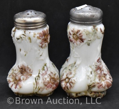 Westmoreland embossed milk glass Blooming Flowers salt and pepper set, 5" tall - 3