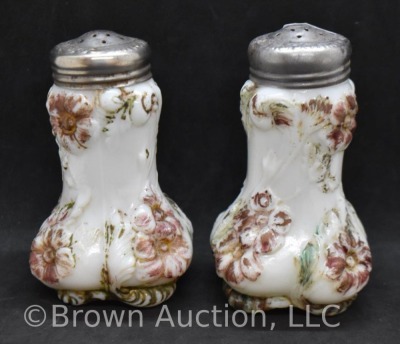 Westmoreland embossed milk glass Blooming Flowers salt and pepper set, 5" tall - 4