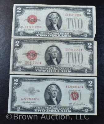 (3) 2 Dollar Bill US Notes - Red Seals