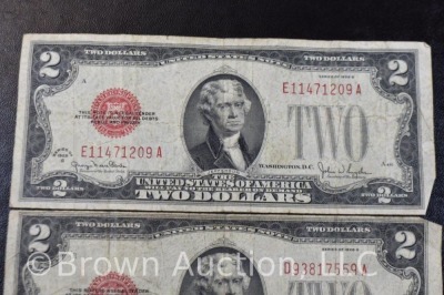 (3) 2 Dollar Bill US Notes - Red Seals - 2