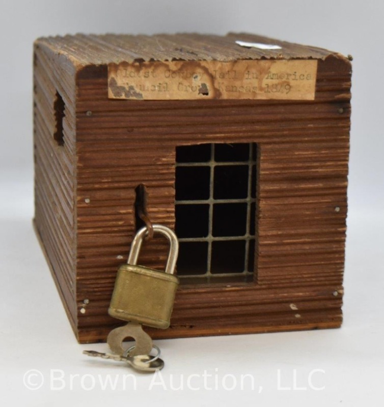 Santa Fe Trail souvenir - wood "Oldest Cowboy Jail" bank (Council Grove, KS)