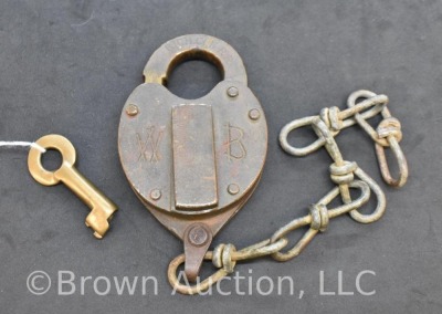 Richmond Connecticut Brass Railroad Padlock with key