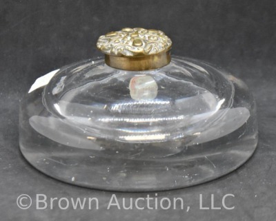 Clear glass 5" round dia. ink well with gold embossed lid - 4