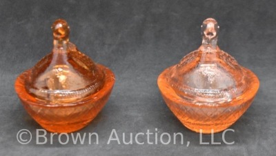 (2) Miniature ducks on nest glass trinket/ salt dishes - 2