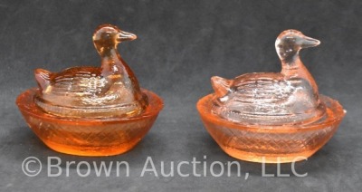 (2) Miniature ducks on nest glass trinket/ salt dishes - 3