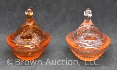 (2) Miniature ducks on nest glass trinket/ salt dishes - 4