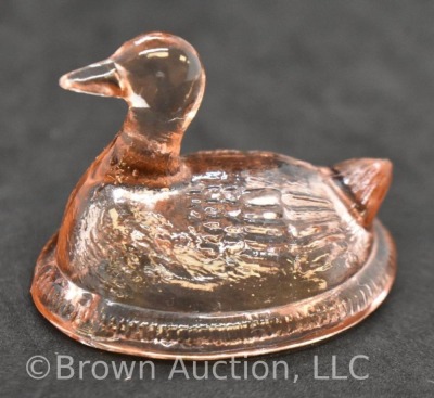 (2) Miniature ducks on nest glass trinket/ salt dishes - 8