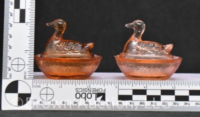 (2) Miniature ducks on nest glass trinket/ salt dishes - 10