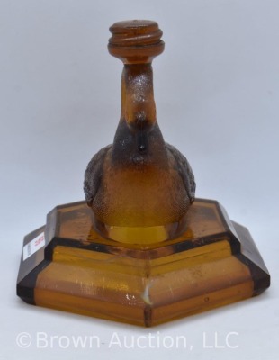 EAPG amber Swan oil lamp base, 5"h, 1800's - 2