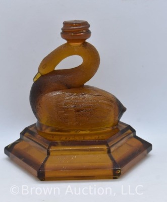 EAPG amber Swan oil lamp base, 5"h, 1800's - 3