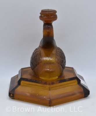 EAPG amber Swan oil lamp base, 5"h, 1800's - 4