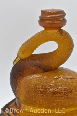 EAPG amber Swan oil lamp base, 5"h, 1800's - 5