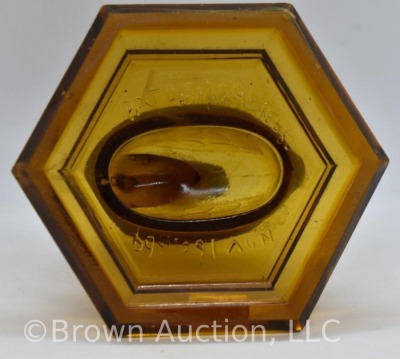 EAPG amber Swan oil lamp base, 5"h, 1800's - 6