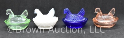 (4) Miniature hen on nest glass trinket/ salt dishes, 2"