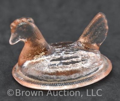 (4) Miniature hen on nest glass trinket/ salt dishes, 2" - 10