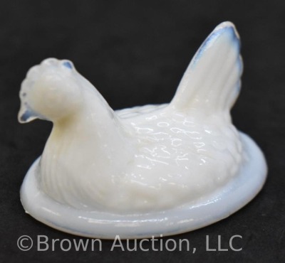 (4) Miniature hen on nest glass trinket/ salt dishes, 2" - 12