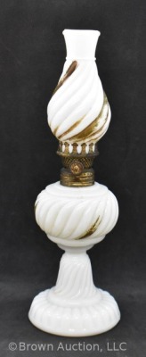 Milk glass in swirl pattern 9" miniature oil lamp - 4