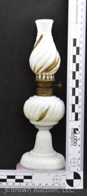 Milk glass in swirl pattern 9" miniature oil lamp - 7