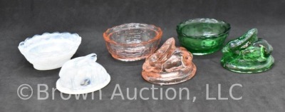 (3) Miniature bunny on nest glass trinket/ salt dishes, 2.5" - 5