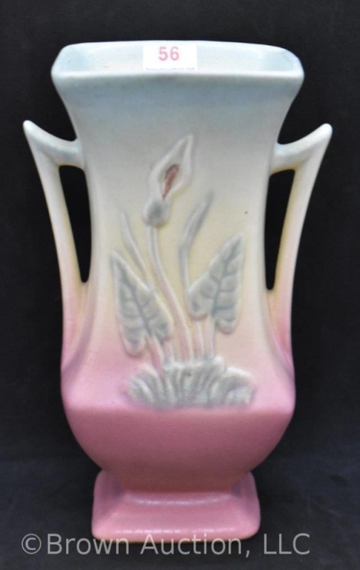 Hull Calla Lily 503/33 6" vase, pink/ blue