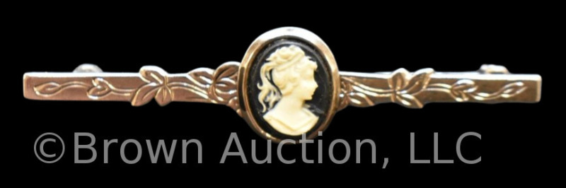 Victorian white Cameo on black tie or lapel pin