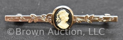 Victorian white Cameo on black tie or lapel pin - 3