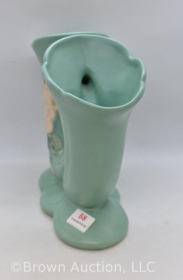 Mrkd. Weller Blossom green 6.5" dbl. cornucopia - 2