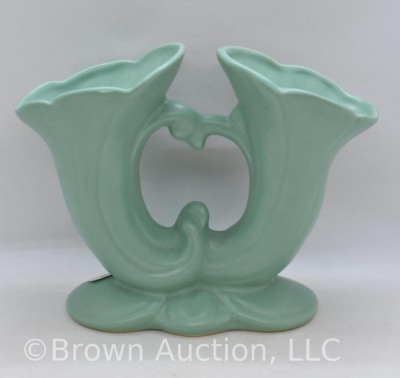 Mrkd. Weller Blossom green 6.5" dbl. cornucopia - 3